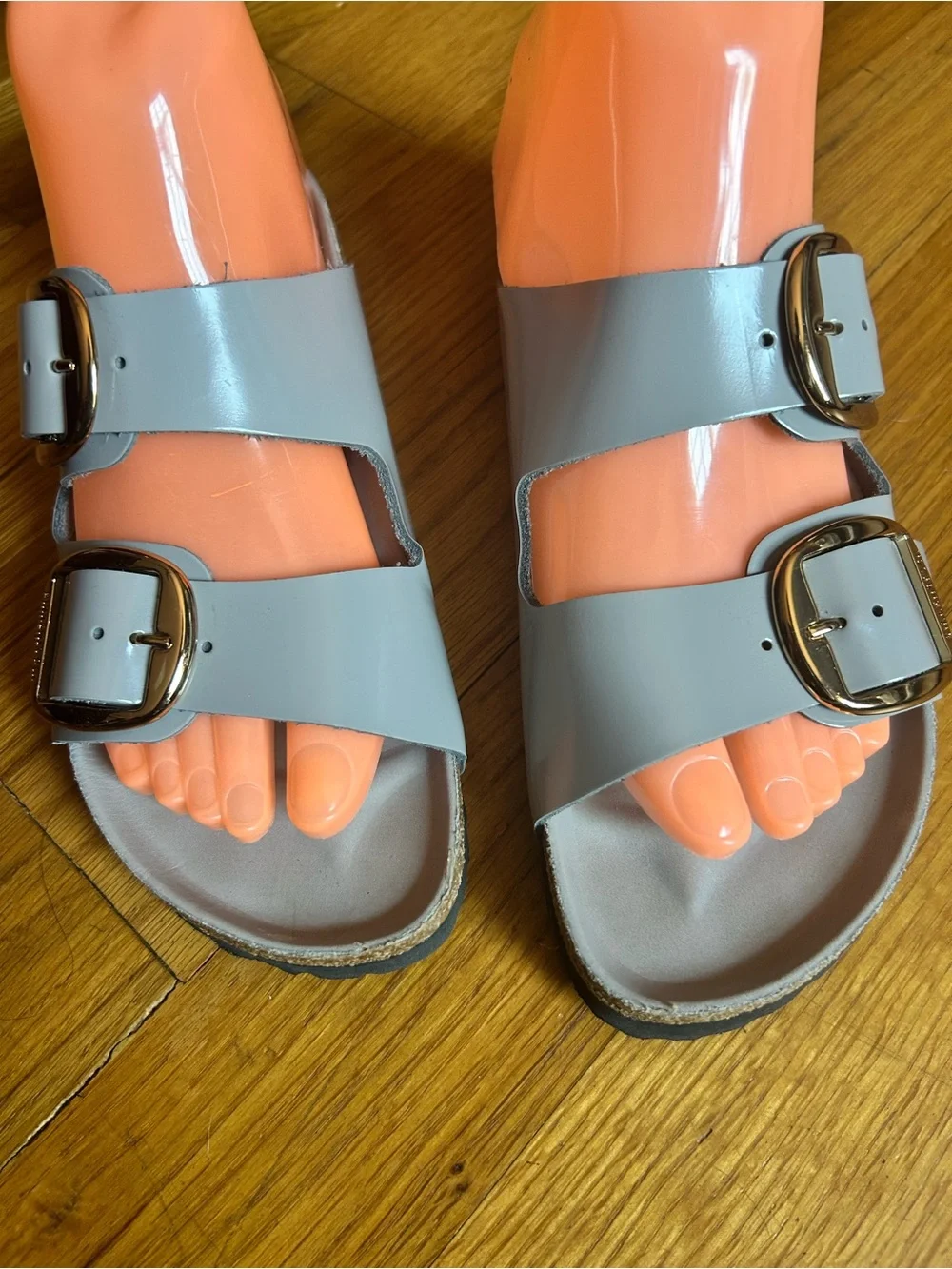 Birkenstock Arizona Big Buckle High Shine Stone Coin Leather Sandals EU 38 GRAY